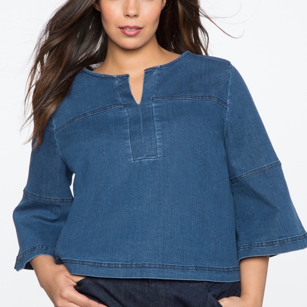 Eloquii Flare Sleeve Denim Top